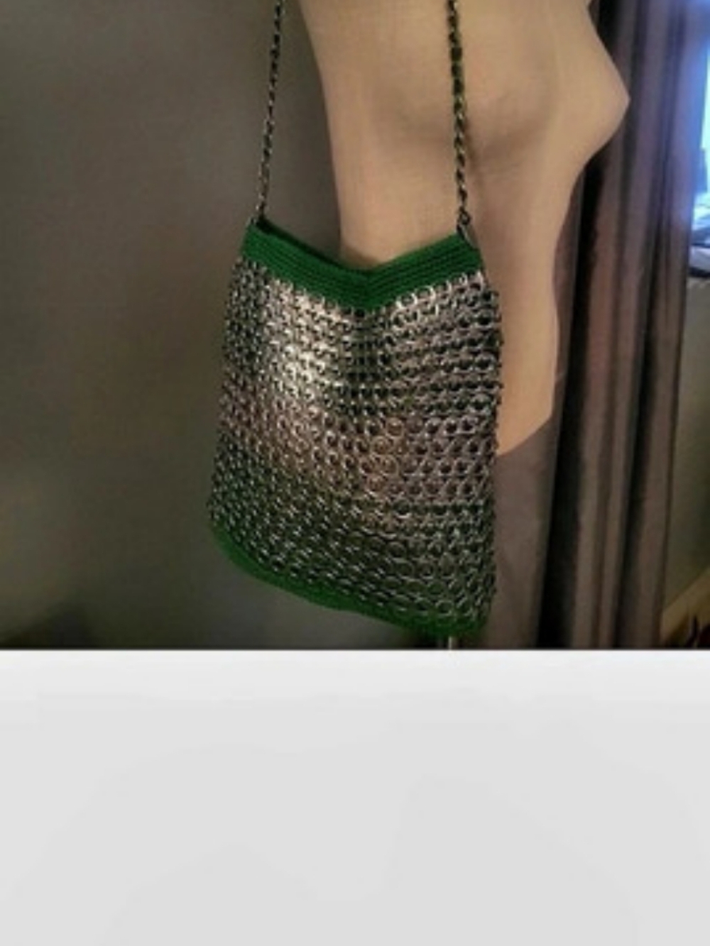 Chain Shoulder Bag in Green & Silver
